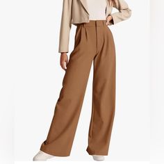 Women’s High Wasted Work Pant. New With Tags. Size Xl Casual Brown Full Length Dress Pants, Brown Wide Leg Pants With Pockets For Business Casual, Brown High Waist Pants For Business Casual, High Waist Brown Pants For Business Casual, Business Casual Brown Wide Leg Pants With Pockets, High Waist Brown Dress Pants For Business Casual, Brown Wide-leg Dress Pants For Spring, Brown Relaxed Fit Wide Leg Work Pants, Brown Relaxed Fit Wide Leg Pants For Work