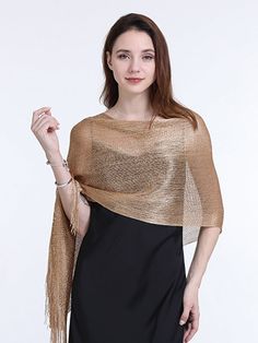 100% Polyester Hand Wash MATERIAL: This shawl and wrap for evening dresses is made of 100% polyester, no smell, don't worry about, 19.6in*82.6in (including fringe) large shawl is suitable for spring, summer, fall, and winter when you are attending parties, weddings. UNIQUE DESIGN:Metallic evening wrap features metallic glitter, which is shiny and soft against the skin, and the fringes on the sides are smooth and non-knotted, making shawl scarf elegant and sexy as you walk. MULTIPURPOSE:Womens sh Elegant Fringe Shawl Scarf, Elegant Fringed Shawl Scarf, Formal Summer Shawl, Fringed Shawl For Party, Elegant Shawl For Summer Parties, Evening Shawl Wrap Scarf, Elegant Fringe Shawl For Wedding, Elegant Fringed Shawl For Wedding, Elegant Party Shawl Scarf