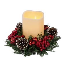 Christmas Candle with Red and Green Candle Ring - Pine & Red - The Country Christmas Loft Candle Types, Candle Ring, Christmas Centerpieces Diy, Candle Glow, Green Candle, Candle Rings, Red Candles, Christmas Room, Christmas Store