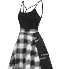 Never Worn, Washed Once. Runs Big Due To Stretch In Fabric. Firs More Like An Xl Manufacturers Measurement Us Size:8/10 Bust:35.04 Waist:29.53 Length:27.56.(In Inch) Cheap Plaid Sleeveless Dress, Plaid Sleeveless Dress With Adjustable Straps, Edgy Sleeveless Cotton Dress, Cute Plaid Sleeveless Dress, Summer Gothic Cotton Dress, Black Cotton Plaid Mini Dress, Plaid Cotton Mini Dress Knee-length, Mini Cami Dress, Tartan Dress