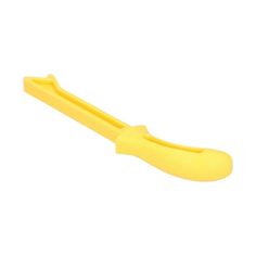 a yellow plastic toothbrush on a white background