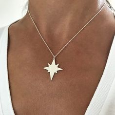 Silver Pole Star Necklace, North Star Necklace Jewelry, Polaris Necklace, Starburst Pendant This made-to-order sterling silver Pole Star Necklace is gorgeous and stylish. Ideal for daily use or special occasions. Made of Sterling Silver, available in Sterling Silver, 14k Gold Plated and 14K Rose Gold Plated. The perfect gift for Independence Day, St Patricks Day, Mothers Day, for mom or your loved one, wife, kids, girlfriend. Excellent for birthdays or anniversaries. Great Bridesmaid Gift. Perfe White Star Charm Necklace For Gift, White Star Charm Necklaces For Gift, White Star Charm Necklace Gift, Personalized Star-shaped Birthday Jewelry, Sterling Silver Star Jewelry For Birthday, Silver Star Charm Jewelry For Birthday, Silver Star-shaped Jewelry For Birthday, Silver Jewelry With Star Charm For Birthday, Silver Birthday Jewelry With Star Charm