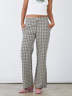 Get ready to strut your stuff in these oh-so-chic black gingham Estelle pants! With a mid-rise and flattering bootcut flare, these pants are perfect for any occasion. Details Mid-rise bootcut flare put with two side pockets, two back pockets, a button and zip closure in a gingham print. Polyester and elastane blendFits Black Gingham, Gingham Print, Guinea Bissau, Me Now, Turks And Caicos Islands, Uganda, Trinidad And Tobago, Get Ready, The Struts