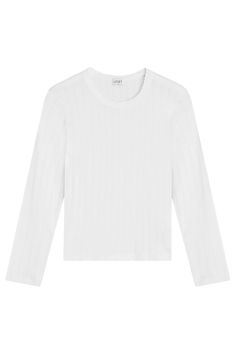 Our soft, lightweight cotton pointelle elevates this slim-fit long sleeve tee. Featured in classic white, this style has a wear-with-everything appeal. Make it a set with the pointelle burnout pant. Made in LA, Fabric made in USA. Classic White Fitted Long Sleeve Top, Classic Long Sleeve Stretch Top For Spring, Classic Stretch Long Sleeve Top For Spring, Spring Classic Pointelle Knit Tops, Classic Crew Neck Top For Daywear, Classic Long Sleeve Pointelle Knit Tops, Classic Crew Neck Long Sleeve Top For Spring, Classic Long Sleeve Top For Fall, Classic Long Sleeve Top With Ribbed Neckline