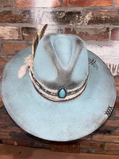 MY BABY BLUE Custom Burned Hat. - Etsy Felt Cowboy Hats, Flat Brim Hat, Brim Hats, Top Hats, Fancy Hats, Custom Hats, Top Hat, Western Style, Wholesale Fashion