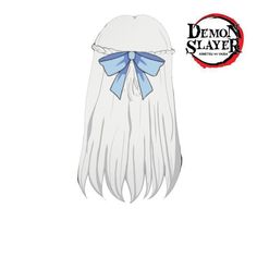 an anime character with long white hair and blue bows on it's head, wearing a