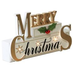 a merry christmas sign with lights on it