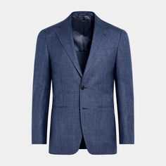 This mid blue suit is cut to a tailored fit with a slim chest and waist for a fitted silhouette and features a natural shoulder. Paired with straight leg trousers featuring flat-front and side-adjusters. Classic Blue Pantsuit With Notch Lapel, Classic Blue Semi-formal Pantsuit, Tailored Blue Business Pantsuit, Classic Blue Tailored Pantsuit, Tailored Blue Pantsuit For Business, Classic Blue Business Pantsuit, Blue Suit With Concealed Placket, Blue Single-breasted Pantsuit For Business, Blue Tailored Suits With Concealed Placket