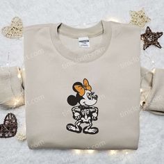 Minnie Skeleton Embroidered Sweatshirt, Disney Cartoon Embroidered Hoodie, Halloween Embroidered Shirt Nice Clothes, Embroidered Sweatshirt, Embroidered Hoodie, Embroidered Sweatshirts, Disney Cartoons, Iconic Characters, Great Love, Embroidered Shirt, Spirit Halloween