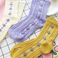 Material: Cotton, PolyesterFree Size Yellow Cotton Socks For Spring, Casual Yellow Socks For Spring, Floral Socks, Aesthetic Shop, Chunky Sandals, Cute Socks, Casual Boots, Leg Warmers, Cute Shoes