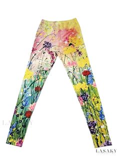 Lasaky - Womens Floral Print Skinny Leggings: Premium Quality Casual Elastic-Waist Stretch Legwear Tight Full-length Summer Pants, Stretch Full Length Summer Leggings, Elastic Full-length Spring Leggings, Summer Full Length Stretch Leggings, Full Length Stretch Leggings For Summer, Spring Full-length Elastic Leggings, Spring Full Length Elastic Leggings, Non-stretch Multicolor Leggings For Spring, Multicolor Elastic Bottoms For Spring