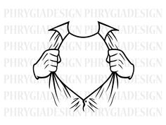 a black and white drawing of two hands holding onto the back of a t - shirt