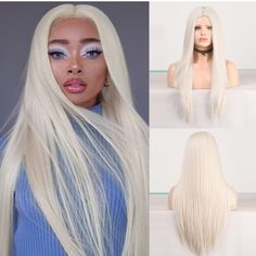 Platinum Blonde Long Silky Straight None Lace Synthetic Wigs #60 Full Machine Made Cosplay Costume Wig Middle Part Synthetic Hair Fashionable Design Soft Blonde 100% Heat Resistant Fiber Hair, Soft Wigs Base Materialswiss Lace Length : 22-24 Inches 180% Density Wigs Weight:About 400gram Medium Cap -Circumference 22-22.5 Inch With Adjustable Straps And 3 Combs 18inches Sbj Ocean Wave Crochet Hair, Soft Blonde, Front Braids, Long Hair Wigs, Hair Tape, Ponytail Hair Extensions, Deep Wave Hairstyles, Brown Wig, Middle Part