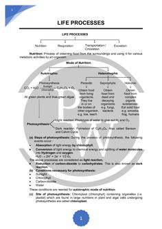 a diagram with the words life processes in blue and white, on top of it