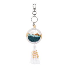 The Sak Yarnicharmz Dangle - |Nature - Wave| White Bag Charm Keychain For Everyday Use, Casual Handmade Jewelry For Everyday Use, Handmade White Jewelry For Everyday Use, White Jewelry With Lobster Clasp For Everyday Use, White Handmade Jewelry Souvenir, White Beaded Keychains For Everyday Use, White Beaded Everyday Jewelry, White Beaded Jewelry For Everyday Use, Wooden Rainbow