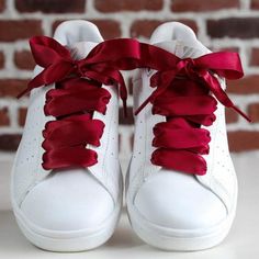 These Red Bordeaux satin ribbon laces will finish your look with delicacy 💞  The length is ideal for city basketball type Stan Smith, Gazelle, Golden Goose, Air Force 1, Veja, Victoria, Converse bass...  Length: 120cm Width: 2cm Matter: Polyester Maintenance tip: 30-degree machine or hand-washable Affordable Lace-up School Sneakers, Christmas Bride Red Shoes, Tie Shoe Lace Bow, Cheap Red Lace-up Sneakers, Golden Goose Sneakers 2022, Burgundy Wedding Converse, Paige Aesthetic, Low Converse, Ribbon Shoe Laces