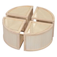 four pieces of wood sitting on top of each other with holes in the middle and sides