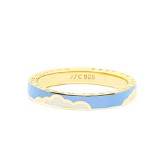 White clouds gently drift across this ice blue enamel ring in 14k gold vermeil. Featuring the quote “Feet on the ground, head in the clouds” around the base, you can wear alone or stack with some of your solid colored faves. Cool Rings For Women, Cool Rings Unique, Gold Snake Jewelry, Cloud Jewelry, Statement Rings Unique, Enamel Rings, Cloud Ring, Colorful Ring, Funky Rings