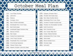 a blue and white printable october meal plan