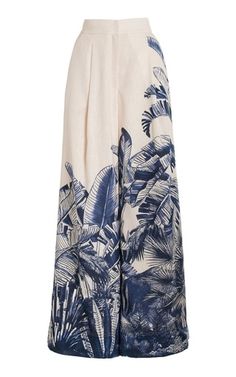 Women's Designer Pants | Moda Operandi Colombian Prints, Blue Tropical Print Bottoms For Spring, Tropical Print Outfit, Printed Linen Pants, Colombian Fashion, Green Landscapes, Dressy Hats, Womens Pants Design, Miami Outfits