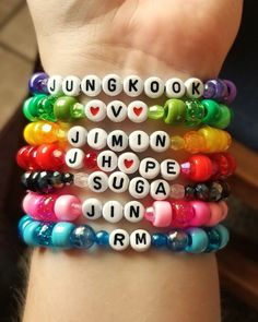 You are my universe!! Support your one and only group BTS with these member-centered bracelets. Each one is made with an individual member in mind and coincides with the colour most associated with their microphones.  These bracelets add the perfect pop of colour to any Yoongi stan wearing all black, a Jin stan who needs that perfect touch on their flawless outfit, and a warm red to represent a Hobi stan's endless love. Buy one or buy all seven and gift to your friends! Always remember to Love y Adjustable Kpop Bracelets With Round Beads, Kpop Style Friendship Bracelets With Round Beads, Adjustable Round Beads Kpop Bracelets, Personalized Kpop Beaded Bracelets, Friends Always, Bulletin Journal Ideas, My Universe, Little Cowboy, Kandi Bracelets