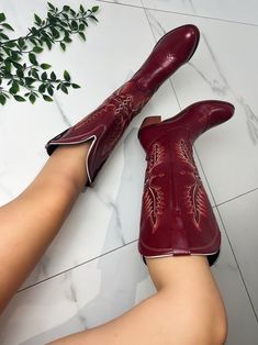 Cowboy Western Boots Burgundy Red - Etsy Mexico Fitted Mid-calf Moto Boots For Fall, Red Heeled Boots For Rodeo, Winter Rodeo Heeled Boots, Red Western Heeled Boots With Snip Toe, Western Burgundy Boots With Round Toe, Western Style Burgundy Boots With Round Toe, Western Wide Calf Knee-high Boots For Rodeo, Western Style Wide Calf Knee-high Boots For Rodeo, Western Knee-high Heeled Boots For Rodeo