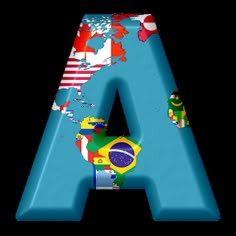 the letter a is made up of flags and letters that are all in different colors