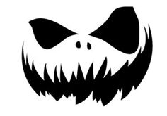 a black and white image of an angry pumpkin