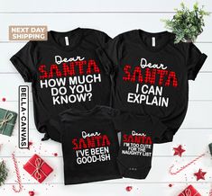 Christmas Family Shirts, Dear Santa Shirt, Matching Family Christmas, Funny Christmas Shirt, Buffalo Plaid, Christmas Pajamas, Family Pajama 🎄👕 Make this Christmas unforgettable with our "Dear Santa" matching family shirts! Perfect for festive photos and cozy celebrations, these shirts feature a fun design in classic Buffalo plaid. Ideal for family Christmas pajamas or holiday gatherings. Spread cheer with style and comfort! ️ Hi! Welcome to the TeeScape! It's great to see you here! Our shirts are clean, high quality and soft. It is prepared quickly by our store! Enjoy your shopping! It is a pleasure for us to help you with your questions and you can reach us at any time. F I T ∙ S I Z I N G -->Women's sizes are narrower than the waist -->Sleeves are rolled up in some product pictures. T Matching Family Pajamas Christmas, Matching Christmas Cotton Tops, Matching Cotton Christmas Tops, Matching Cotton Tops For Christmas, Christmas Family Pajamas Ideas, Christmas Pjs Family Picture Ideas, Cricut Christmas Shirts, Family Christmas Shirt Ideas, Christmas Shirt Ideas Vinyl