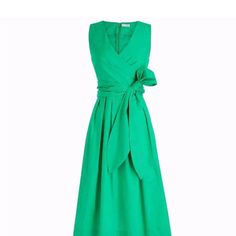 Flawless Green Jcrew Dress In A Size 10 For Any Occasion. With Wrap Belt Around New With Tag. Elegant Green Cotton Maxi Dress, Cocktail Dress Yellow, Midi Party Dress, Cotton Poplin Dress, Tropical Print Dress, Ribbed Sweater Dress, Wrap Belt, J Crew Dress, Tiered Midi Dress