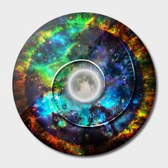 a clock with an image of the moon and stars on it's face in space