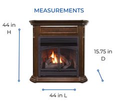 an image of a fireplace with measurements