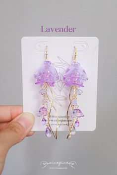 Jellyfish Dangly Earrings Cute Jewlery Unique With Flower Colorful Glass and Long Chain Inspired by Ocean - Etsy Princeton Nj, Diy Making, Earrings Cute, Dangly Earrings, Long Chain, Jellyfish, Making Jewelry, Colored Glass, Key Chain