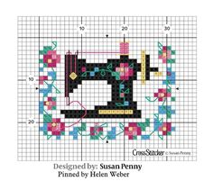 a cross stitch pattern with the sewing machine on it's side and text that reads,