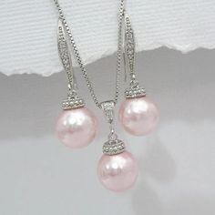 Blush Pink Jewelry Light Pink Jewelry Light Pink Wedding Pink Pearl Pendant Jewelry For Wedding, Bridesmaid Silver Jewelry With Pearl Drop, Silver Pearl Drop Jewelry For Bridesmaids, Pink Pearl Charm Wedding Earrings, Pink Pearl Charm Earrings For Wedding, Light Pink Necklace, Light Pink Jewelry, Light Pink Earrings, Light Pink Wedding