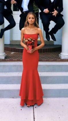 Sexy Red Spaghetti Straps Sheath Prom Dress,Halter Mermaid Party Dress,196