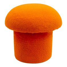 an orange stool that is sitting on a white surface and has a round shaped top