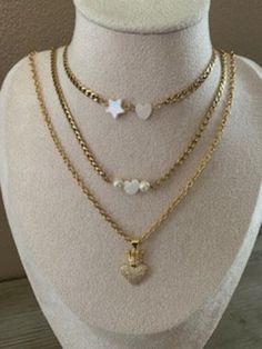 curb necklaces can be adjusted from 18" to 20", necklace with a crown heart  is 18 1/2" ,choose 1,2,3, add it to your shopping cart, Gold Necklace Choker, Pearl Beads Necklace, Necklace Pearl, Necklace Choker, Necklaces For Women, Beads Necklace, Stainless Steel Necklace, Necklace For Women, Houston Tx