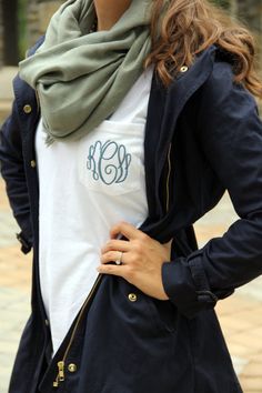 Monogram Long Sleeve Pocket Tee Shirt by SEmbroideredBoutique Blue T-shirt For Everyday Fall Wear, Blue Cotton T-shirt For Layering, Fall Layering Cotton T-shirt, Long Sleeve T-shirt For Fall, Long Sleeve Fall T-shirt For Everyday, Everyday Long Sleeve Fall T-shirt, Fall Long Sleeve Everyday T-shirt, Graphic Print Cotton T-shirt For Layering, Blue Everyday T-shirt For Fall