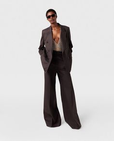 High-Rise Wide-Leg Wool Pants-Brown-large Baby Boy Dress, Short Denim Skirt, Dark Chocolate Brown, Savile Row, Wool Trousers, Jeans Rock, Stella Mccartney Adidas, Tailored Pants, Wool Pants