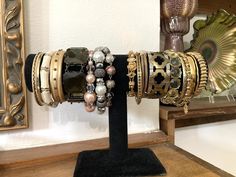 15, Bangle Stack, Pearls, Gold, Crystal, Married metals, Vintage Monet Bracelets, 1K An enticing collection of 15 golden (brass) , copper, silver,  Pearls, crystals, bangles to adorn your wrists. Includes two vintage Monet and One Cooie Lee It's a beautiful collection, curated by me, Potion! See my other collections here: https://www.etsy.com/shop/BrickCity?ref=seller-platform-mcnav§ion_id=18315960 Bangle Collection are here: https://www.etsy.com/shop/BrickCity?ref=seller-platform-mcnav§ion_id=4 Vintage Gold Stackable Bracelets, Bangle Collection, Bangle Stack, The Bangles, Vintage Monet, Stacked Bangles, Gold Crystal, Silver Pearls, 1 Carat