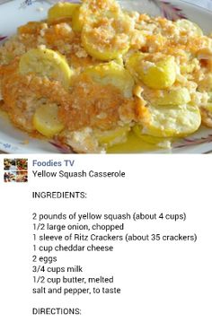 the recipe for yellow squash casserole is shown