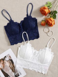 Multicolor Romantic-French Collar  Fabric Plain  Embellished Slight Stretch  Women Bras Cute Bras Sets, Lace Bra And Under Set, Lacey Bra, Cute Bra, Women Bras, Lace Bras, Pretty Bras, Lace Bra Set, Bra Pattern