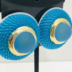 Vintage 80s Lucite Earrings Clip On Blue Rope Nautical Statement 1.5" Round | eBay Blue Metal Clip-on Earrings, Handmade Blue Round Clip-on Earrings, Retro Blue Earrings For Pierced Ears, Retro Blue Party Earrings, Blue Retro Clip-on Jewelry, Lucite Earrings, Bright Purple, Vintage Clip, Vintage Costume Jewelry