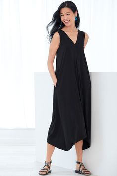 Double V-Neck Dress by Planet (Knit Dress) | Artful Home Chic Viscose Dress With Asymmetrical Hem, Modern V-neck Dresses For Daywear, Chic Longline Spring Dress, Modern V-neck Spring Dresses, Modern V-neck Summer Dress, Chic Longline Evening Dresses, Chic Viscose Midi Dress With V-neck, Chic V-neck Viscose Midi Dress, Chic Viscose V-neck Midi Dress