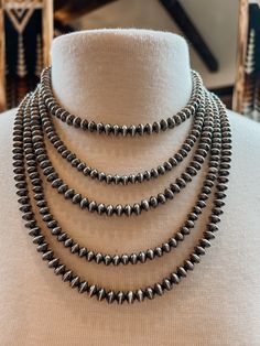 Disk Navajo Pearl Necklace Navajo Made Sterling Silver Measures: 22" Long Showman Aesthetic, Navajo Pearls Necklace, Vintage Navajo Jewelry, Nfr Style, Single Necklace, Simple Beaded Necklaces, Authentic Turquoise Jewelry, Country Things, Leather Jewels