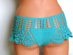 image 4 Crochet Lace Shorts For Vacation, Crochet Short Beachwear Bottoms, Crochet Lace Vacation Shorts, Crochet Beach Season Shorts, Beach Crochet Lace Shorts, Turquoise Shorts, Crochet Lace Shorts, Surf Shorts, Short Women