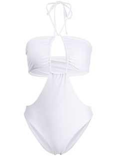 white bandeau style cut-out detailing halterneck tie fastening Be mindful to try on swimwear over your own garments. White Backless Halter Top For Beach, White Backless Swimwear With Tie Back, White Tie-back Backless Swimwear, White Tie-back Halter Top For Beach Season, White Tie Back Halter Top For Beach Season, White Bandeau Swimwear For Pool, White Halter Neck Swimwear With Tie Back, Chic White Swimwear With Tie Back, Chic White Tie Back Swimwear