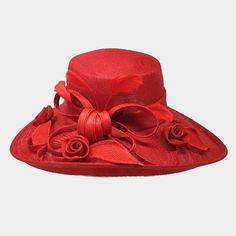 Crown Circumference : 23" Crown Height : 4" Brim Height : 6.75" Ribbon Feather, Dressy Hats, Church Hat, Crown Heights, Church Hats, Kentucky Derby, Lady In Red, Kentucky, Derby