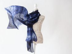 "FREE SHIPPING WORLD WIDE 100% pure habotai silk. Different shades of navy blue flow to create interesting patterns. The silk is soft and comfortable to wear, cool in the summer and warm in the cold months. Our scarves are all hand dyed using a variety of Shibori techniques, an ancient Japanese silk dyeing method. Although some may look alike, they all have their own particular designs, making them unique. All scarves will have slight imperfections, speck of colourful dye, this is all part of th Summer Blue Silk Scarf, Nature Details, Shibori Techniques, Interesting Patterns, Habotai Silk, Japanese Silk, Blue Scarf, How To Wear Scarves, Silk Dyeing